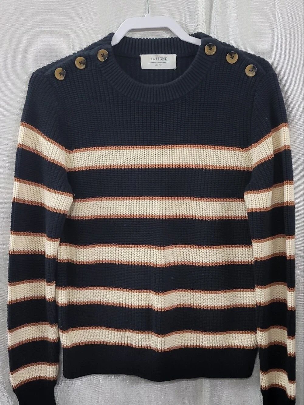 La Ligne Black, Cream & Brown Striped Button-Shoulder Sweater